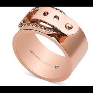 MICHAEL KORS Rose Gold Pavé Buckle Band Ring -Sz 7